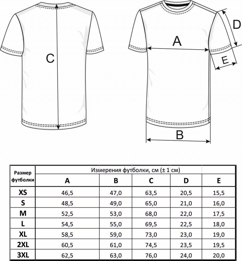 Схема размера футболки