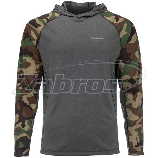 Фото Simms SolarFlex Hoody - Print, 12162-687-30, M, Woodland Camo/Carbon Heather