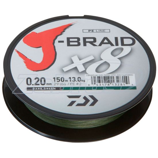 Фото Daiwa J-Braid X8, 12751-120, 0,2 мм, 13 кг, 300 м, Dark Green