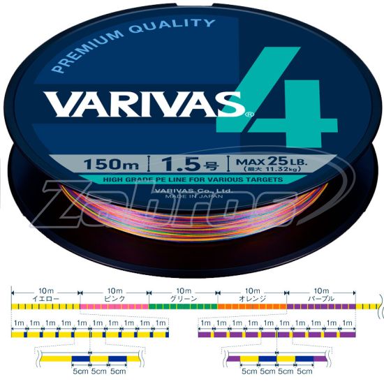 Фото Varivas PE 4 Stripe Marking Edition, #1,2, 0,18 мм, 9,51 кг, 200 м