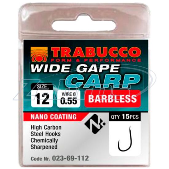 Фотография Trabucco Wide Gape Carp Micro Barb, 023-69-012, 12, 15 шт, Black