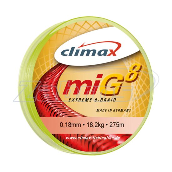 Фото Climax Mig 8 Extreme Braid, 9352-10135-014, 0,14 мм, 13,5 кг, 135 м, Fluo Yellow