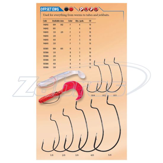 Фотография Gamakatsu Worm Hooks, Worm Offset EWG, 185085 001, 5 шт, Red