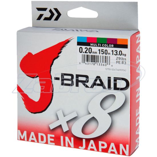 Фотографія Daiwa J-Braid X8, 12755-018, 0,18 мм, 12 кг, 150 м, Multi Сolor