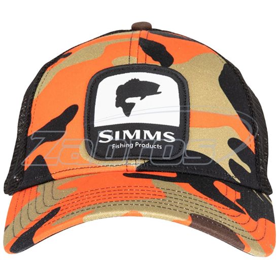 Фото Simms Bass Patch Trucker Hat, 12212, Woodland Camo Flame