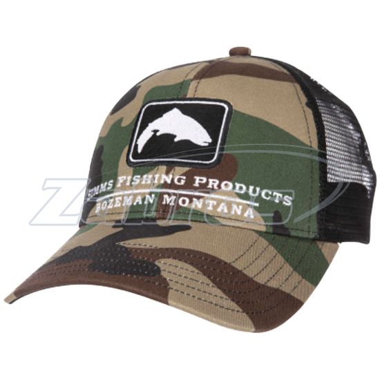 Фото Simms Trout Icon Trucker Hat, 12226, Woodland Camo