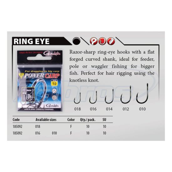 Фотографія Gamakatsu Power Carp, Ring Eye, 185092 010, 10 шт, Black