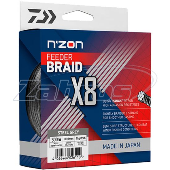 Фотография Daiwa N'Zon X8 Braid, 12410-308, 0,08 мм, 5 кг, 300 м, Steel Gray