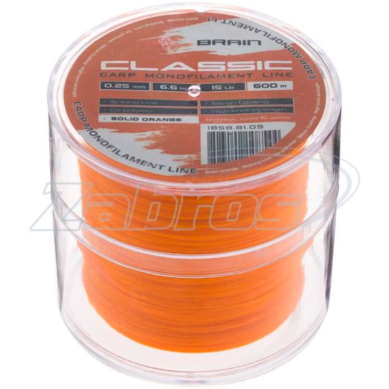 Фотография Brain Classic Carp Line, 0,3 мм, 8,8 кг, 600 м, Solid Orange