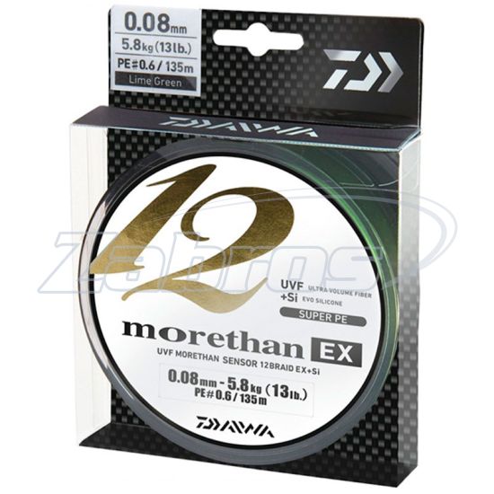 Фотография Daiwa Morethan 12 Braid EX+SI, 12695-312, 0,12 мм, 10,2 кг, 300 м, Lime Green