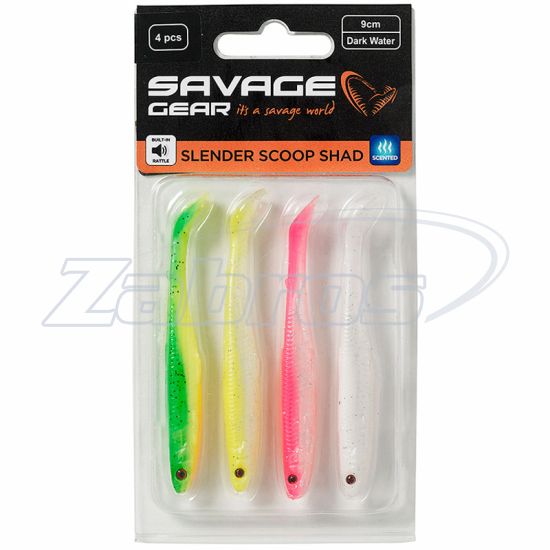 Малюнок Savage Gear Slender Scoop Shad Dark Water Mix, 3,55", 9 см, 4 г, 4 шт