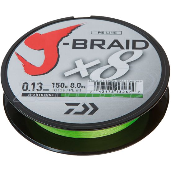 Фото Daiwa J-Braid X8, 12750-018, 0,18 мм, 12 кг, 150 м, Chartreuse