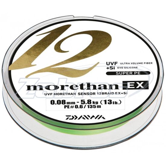 Фото Daiwa Morethan 12 Braid EX+SI, 12695-010, 0,1 мм, 7,3 кг, 135 м, Lime Green