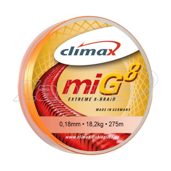 Фото Climax Mig 8 Extreme Braid, 9353-10275-014, 0,14 мм, 13,5 кг, 275 м, Fluo Orange
