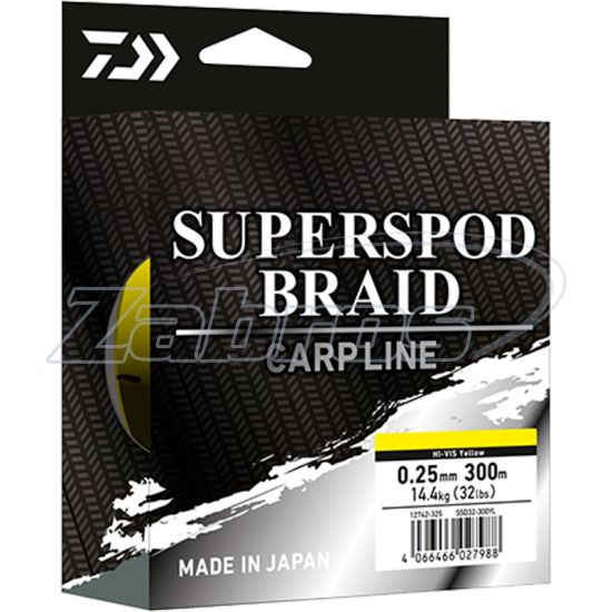 Фото Daiwa Superspod Braid, 12742-325, 0,25 мм, 14,4 кг, 300 м, Hi-Vis Yellow