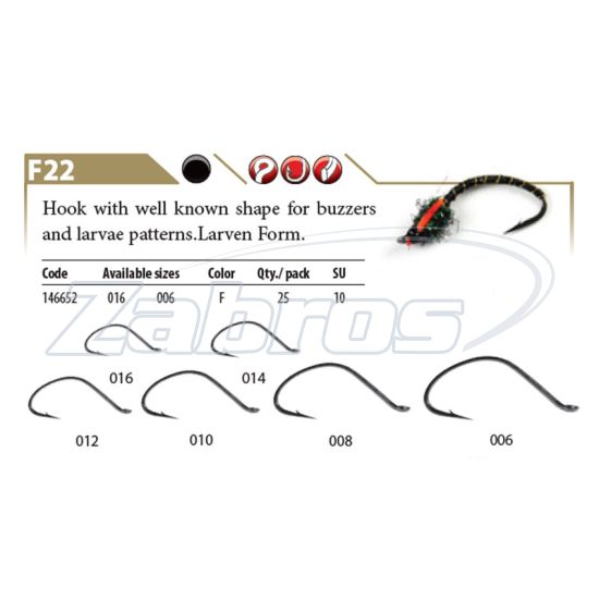 Фотографія Gamakatsu Fly Hooks, F22, 146652 012, 25 шт, Black