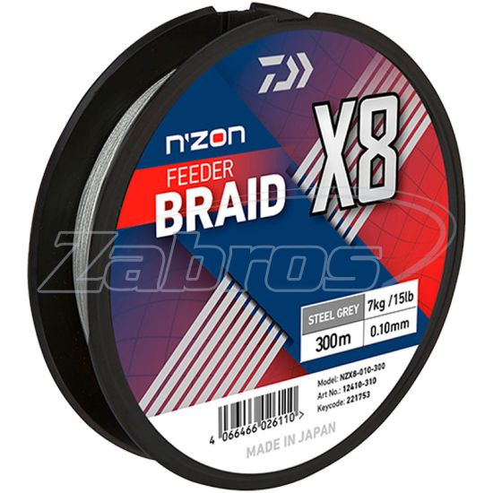 Фото Daiwa N'Zon X8 Braid, 12410-312, 0,12 мм, 8,5 кг, 300 м, Steel Gray