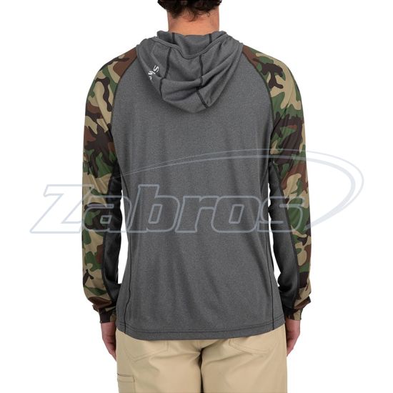 Картинка Simms SolarFlex Hoody - Print, 12162-687-60, XXL, Woodland Camo/Carbon Heather