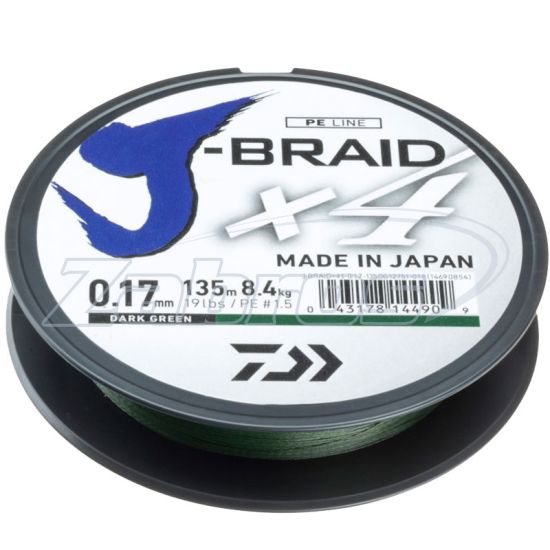 Фото Daiwa J-Braid X4, 12741-007, 0,07 мм, 2,6 кг, 135 м, Dark Green