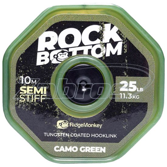 Фото RidgeMonkey Rock Bottom Tungsten Coated Hooklink, 11,3 кг, 25 lb, 10 м, Camo Gre