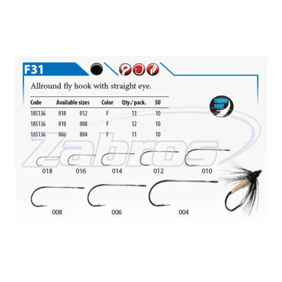 Фотографія Gamakatsu Fly Hooks, F31, 185136 008, 12 шт, Black