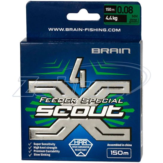 Фотографія Brain Scout 4X, 0,08 мм, 4,4 кг, 150 м, Deep Green Фотографія Brain Scout 4X, 0,08 мм, 4,4 кг, 150 м, Deep Green