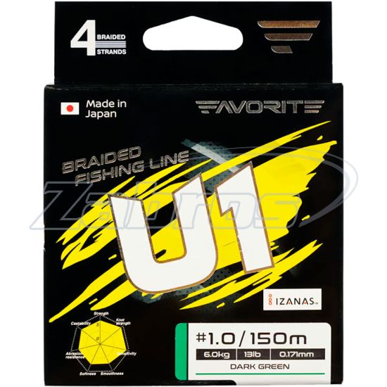 Фотографія Favorite U1 PE 4x, #2, 0,23 мм, 12 кг, 150 м, Dark Green