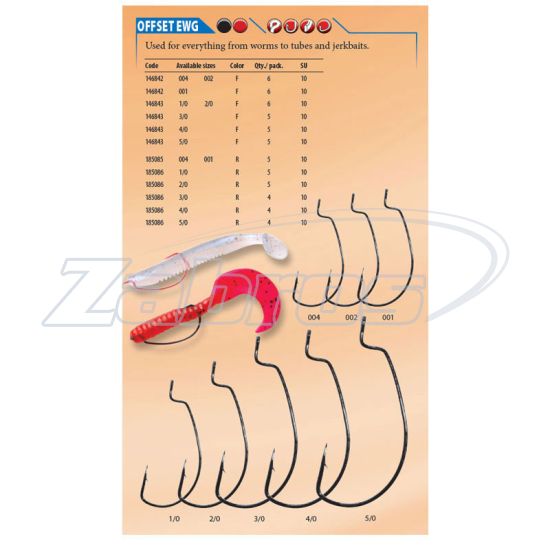 Фотография Gamakatsu Worm Hooks, Worm Offset EWG, 185086 002, 5 шт, Red