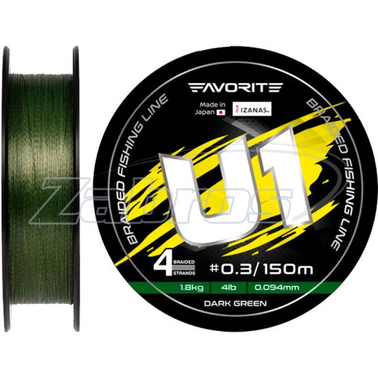 Фото Favorite U1 PE 4x, #1, 0,17 мм, 6 кг, 150 м, Dark Green