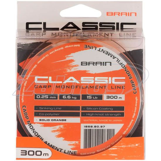 Фотография Brain Classic Carp Line, 0,25 мм, 6,6 кг, 300 м, Solid Orange