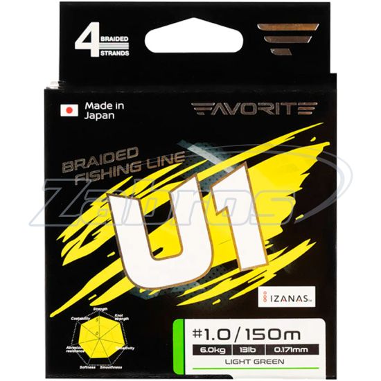 Фотографія Favorite U1 PE 4x, #1, 0,17 мм, 6 кг, 150 м, Light Green