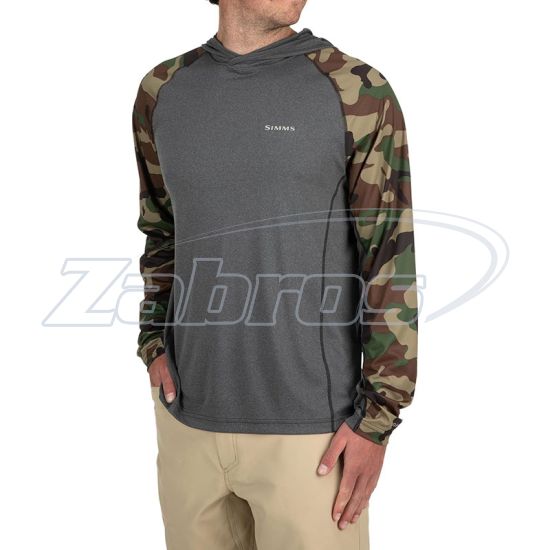 Фотография Simms SolarFlex Hoody - Print, 12162-687-60, XXL, Woodland Camo/Carbon Heather