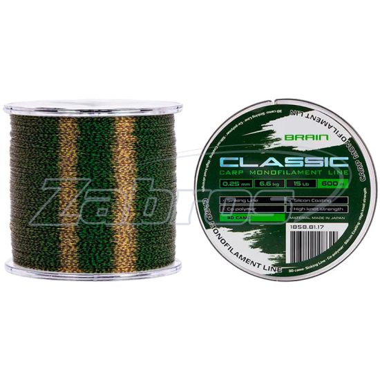 Фото Brain Classic Carp Line, 0,25 мм, 6,6 кг, 600 м, 3D Camo